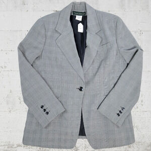 80s Vintage Gray Houndstooth Plaid Harve Benard Single Breasted Blazer Size 16